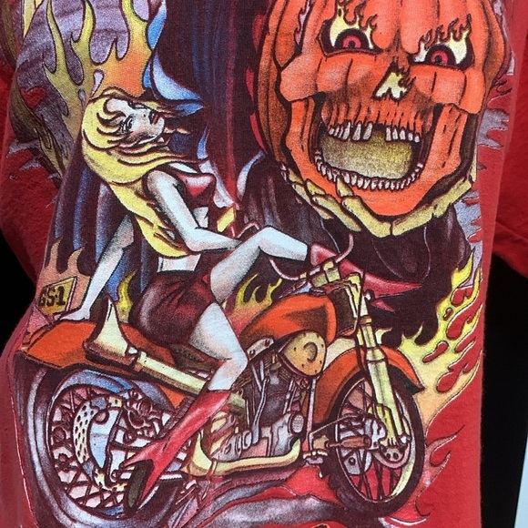1997 Daytona Biketoberfest Halloween Pin-Up/Motorcycle Custom Fringe Retro Tee - Picture 4 of 11